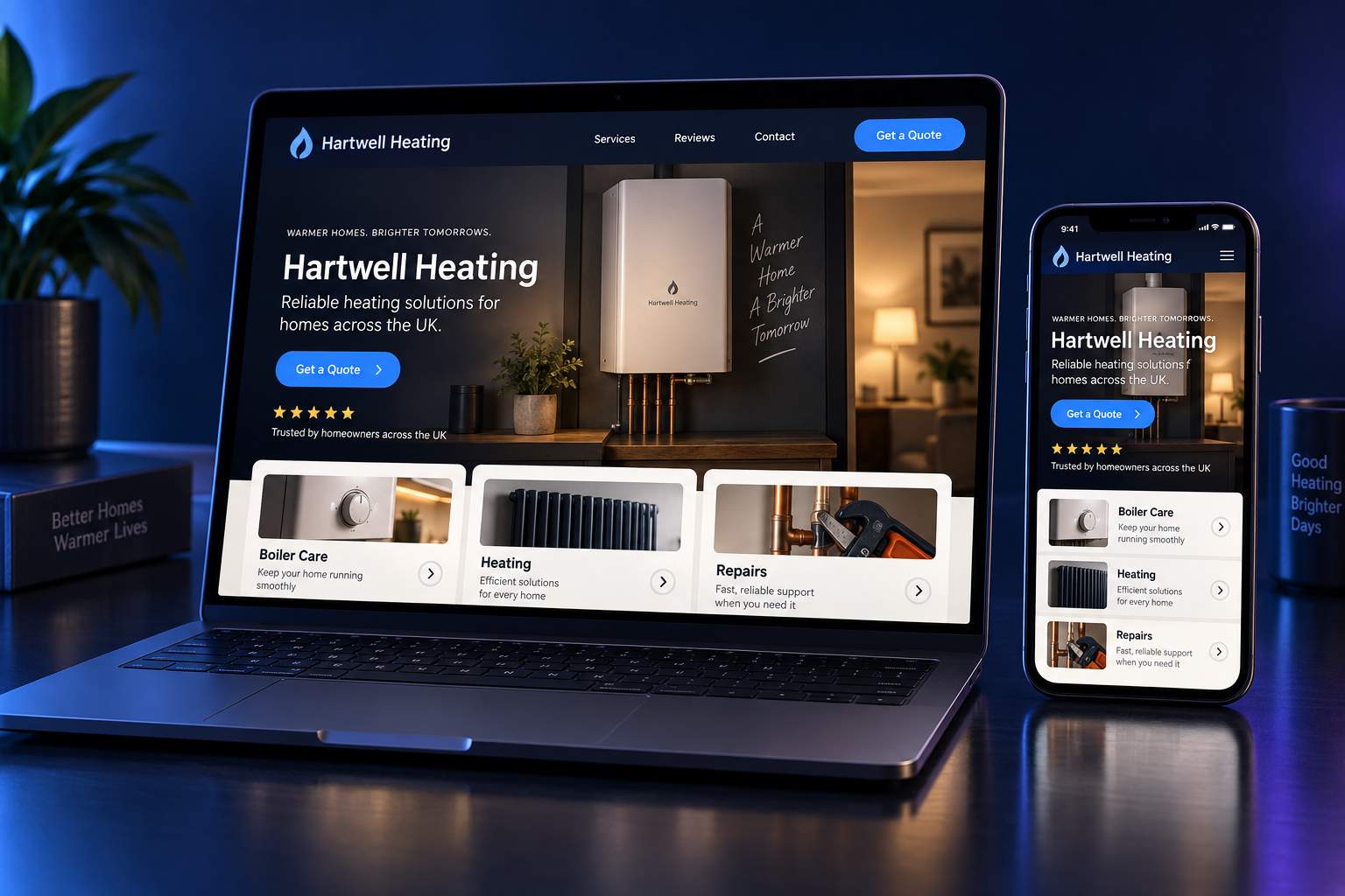 Example website mockup – Hartwell Heating